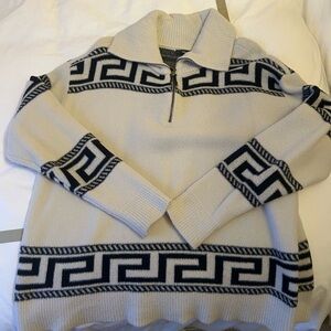AQUA Supersoft quarter zip sweater, cream/black, amazing worn condition size L